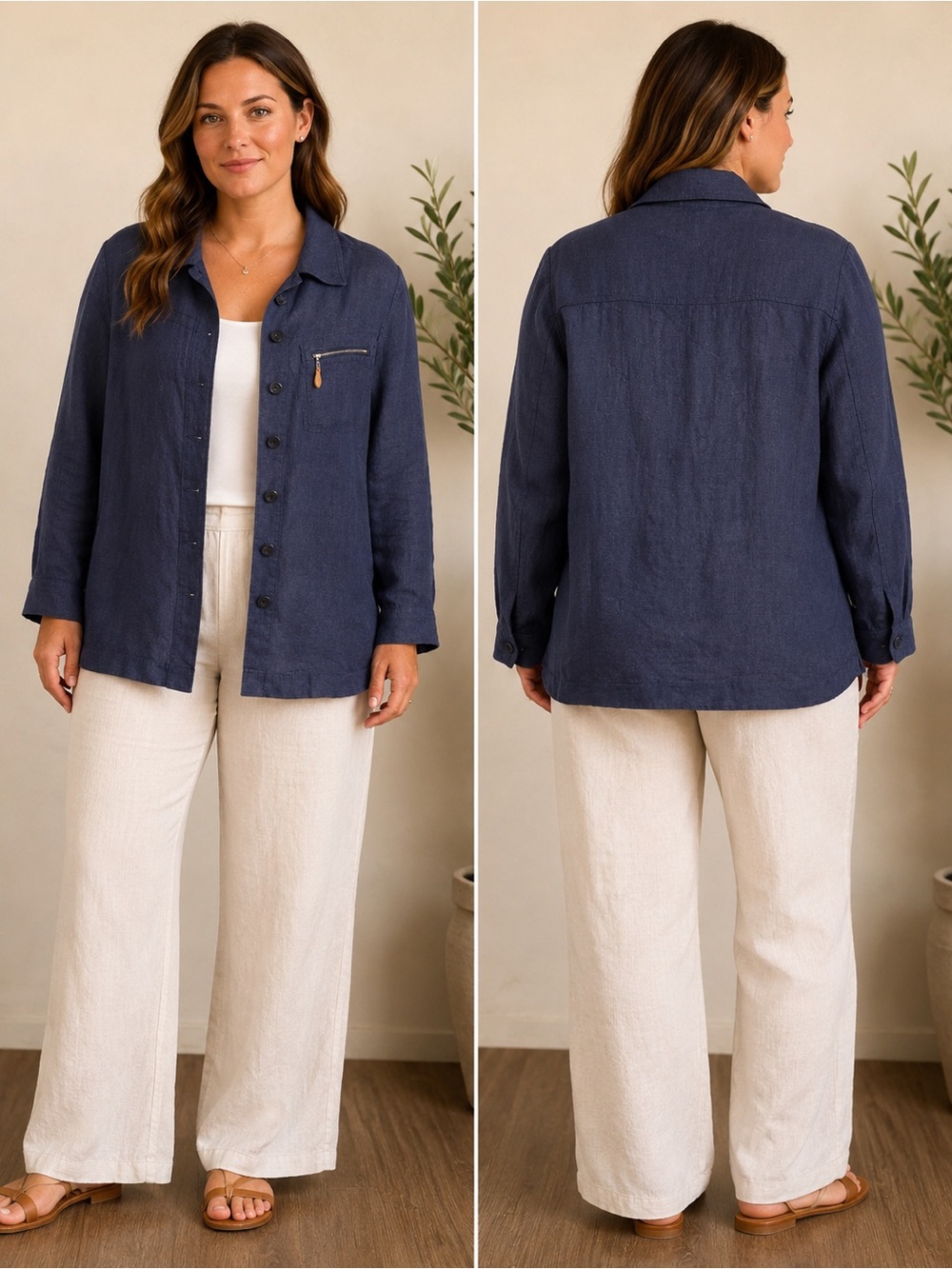 Classic Navy Button-Front Women's Shirt Jacket
